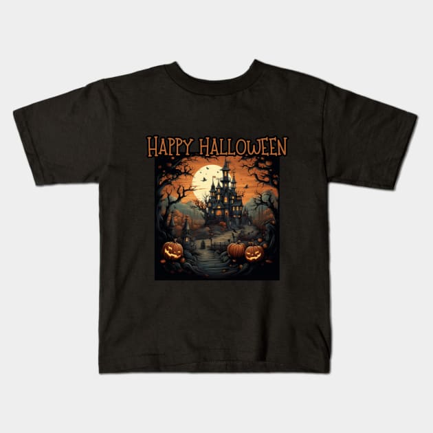 Happy Halloween, castle Kids T-Shirt by Pattyld